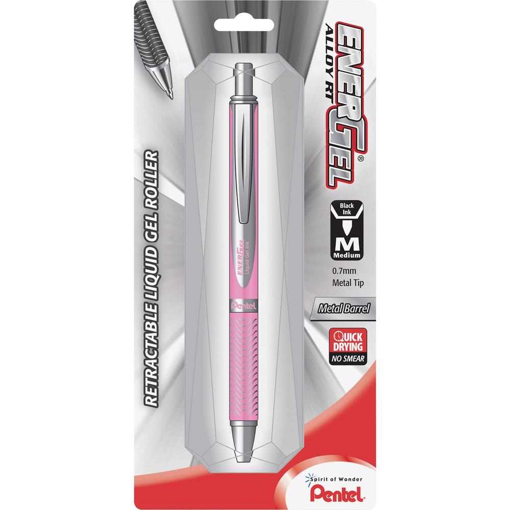 EnerGel EnerGel Alloy Retractable Gel Pens - Medium Pen Point - 0.7 mm Pen Point Size - Refillable - Retractable - Black Gel-based Ink - Metallic Pink Aluminum Alloy Barrel - Stainless Steel Tip - 1 /. Picture 1