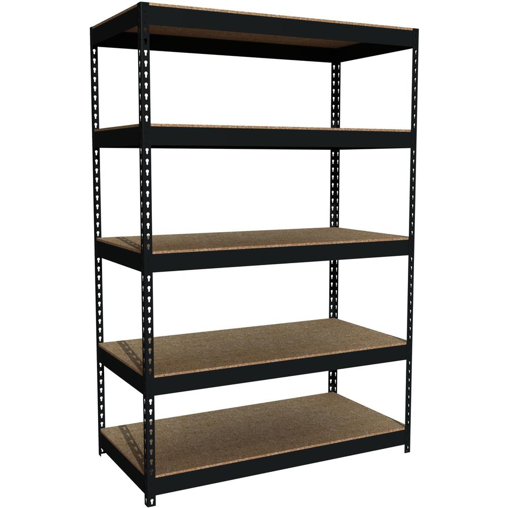 Lorell Fortress Riveted Shelving - 5 Shelf(ves) - 72" Height x 48" Width x 24" Depth - Rust Resistant - 28% Recycled - Black - Steel - 1 Each. Picture 1