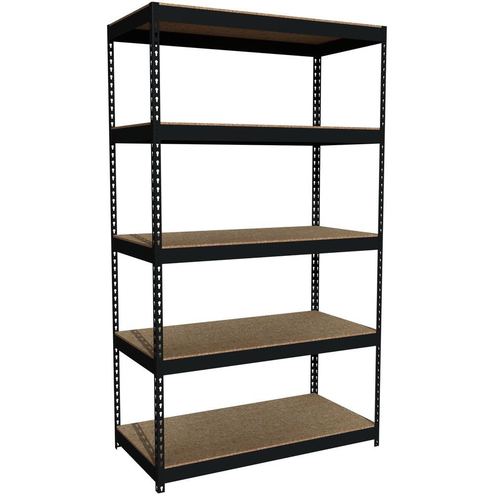 Lorell Fortress Riveted Shelving - 5 Compartment(s) - 5 Shelf(ves) - 84" Height x 48" Width x 24" Depth - Heavy Duty, Rust Resistant - 28% Recycled - Powder Coated - Black - Steel - 1 Each. Picture 1