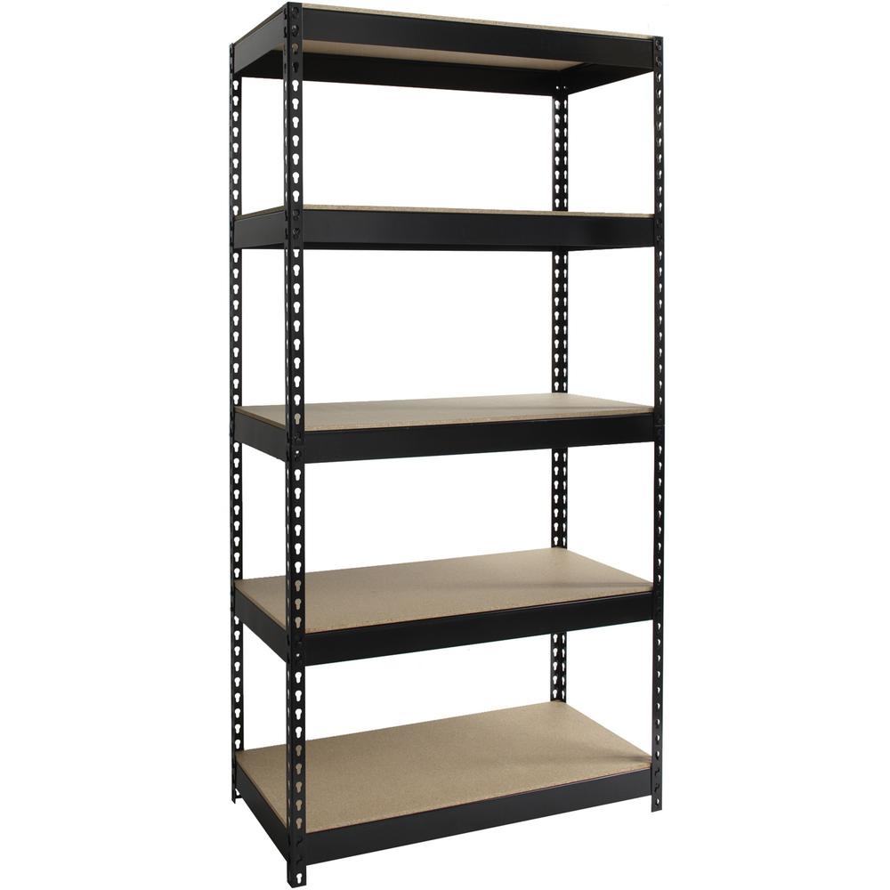 Lorell Fortress Riveted Shelving - 5 Compartment(s) - 5 Shelf(ves) - 72" Height x 36" Width x 18" Depth - Heavy Duty, Rust Resistant - 28% Recycled - Powder Coated - Black - Steel - 1 Each. Picture 1