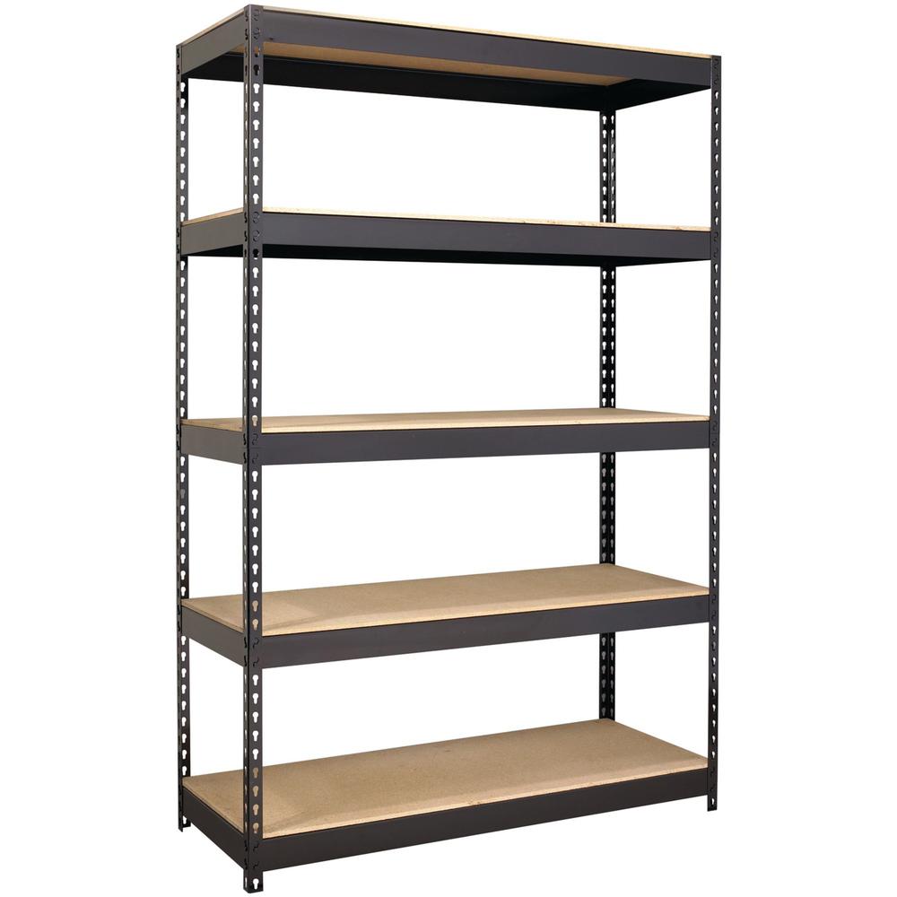 Lorell Fortress Riveted Shelving - 5 Compartment(s) - 5 Shelf(ves) - 72" Height x 48" Width x 18" Depth - Heavy Duty, Rust Resistant - 28% Recycled - Powder Coated - Black - Steel - 1 Each. Picture 1