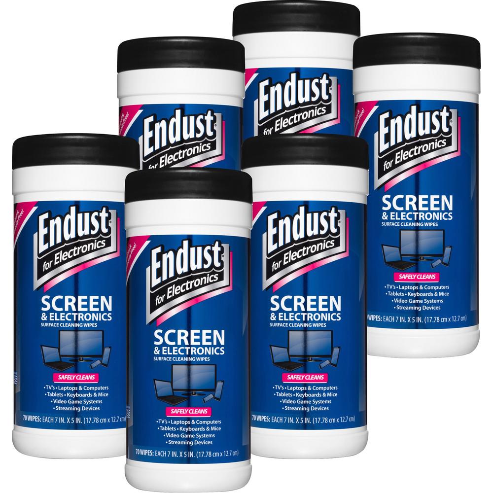 Endust LCD & Plasma Pop-Up Wipes 70ct. - For Touchscreen Device, Display Screen, Smartphone - Soft, Non-abrasive, Alcohol-free, Ammonia-free - 70 / Tub - 6 Pack - White. Picture 1