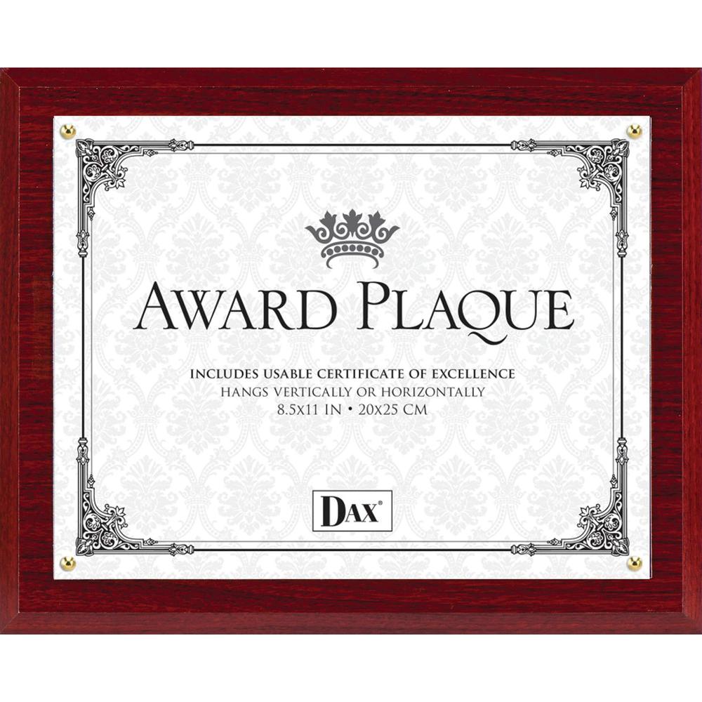 DAX Mahogany Wall Award Plaque - 10.50" x 13" Frame Size - Holds 8.50" x 11" Insert - Hanger - 1 Each - Mahogany. Picture 1