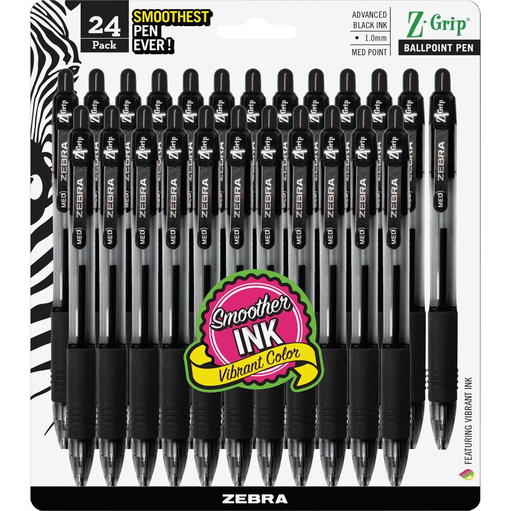 Zebra Z-Grip Retractable Ballpoint Pens - Medium Pen Point - 1 mm Pen Point Size - Retractable - Black - Clear Barrel - 24 / Pack. Picture 1