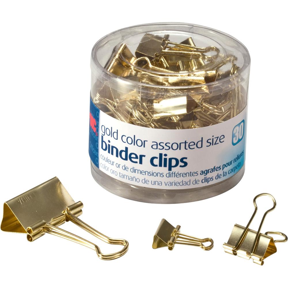 Officemate Assorted Size Binder Clips - 30 / Pack - Gold - Metal. Picture 1
