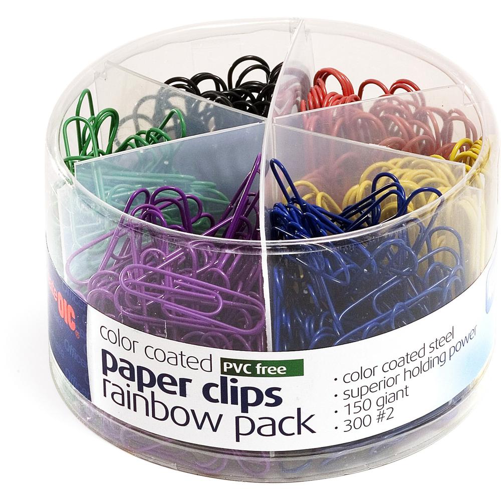 Officemate Coated Paper Clips, 450/Pack - Jumbo - No. 2 - 450 / Pack - Assorted. Picture 1