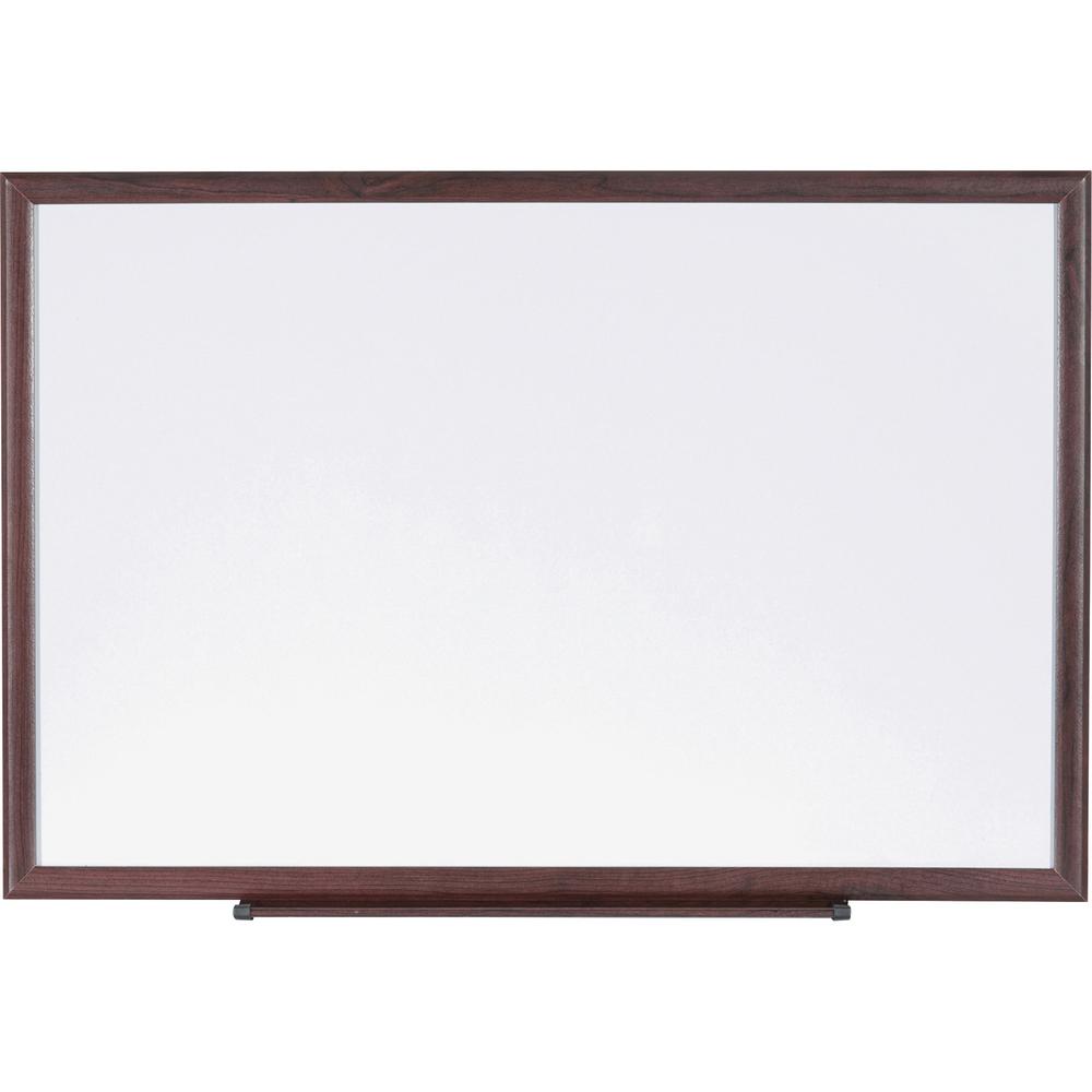 Lorell Wood Frame Dry-Erase Marker Boards - 36" (3 ft) Width x 24" (2 ft) Height - White Melamine Surface - Brown Wood Frame - 1 Each. The main picture.