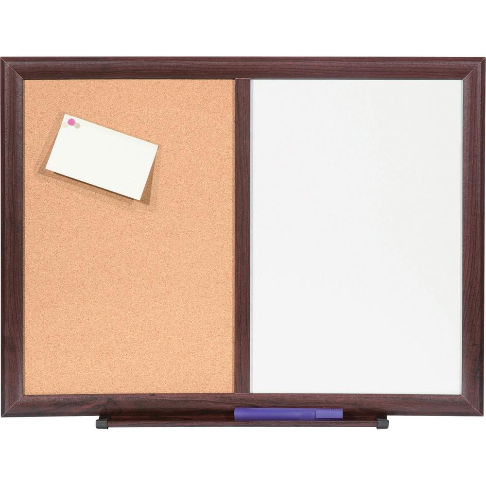 Lorell Dry-erase Mahogany Frame Cork Combo Boards - 24" (2 ft) Width x 18" (1.5 ft) Height - Melamine Surface - Mahogany Wood Frame - 1 Each. Picture 1