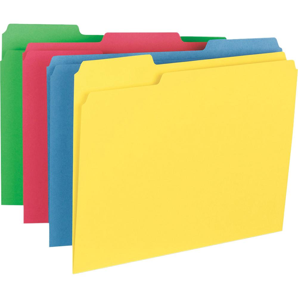Business Source 1/3 Tab Cut Letter Recycled Top Tab File Folder - 8 1/2" x 11" - Top Tab Location - Assorted Position Tab Position - Assorted - 10% Recycled - 50 / Box. The main picture.