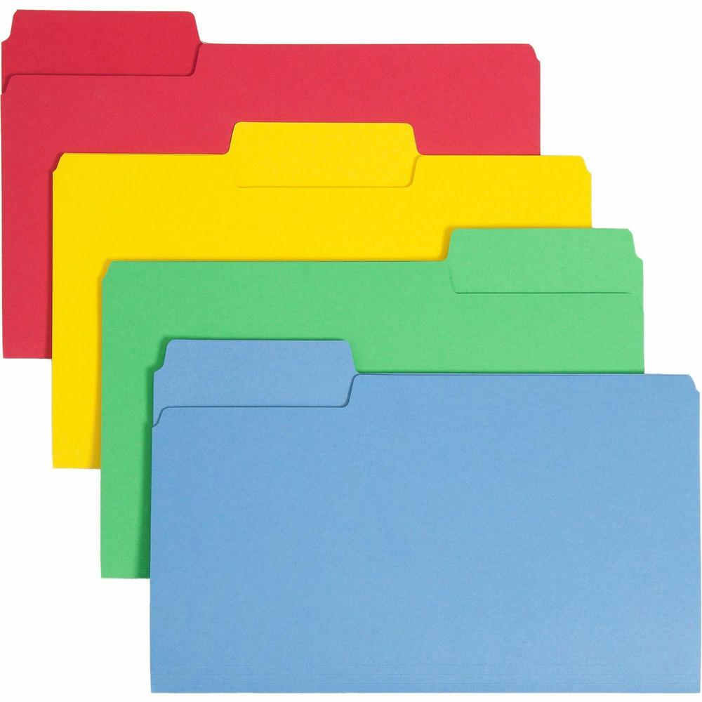 Smead SuperTab 1/3 Tab Cut Legal Recycled Top Tab File Folder - 8 1/2" x 14" - 3/4" Expansion - Top Tab Location - Assorted Position Tab Position - Blue, Red, Green, Yellow - 10% Recycled - 50 / Box. Picture 1