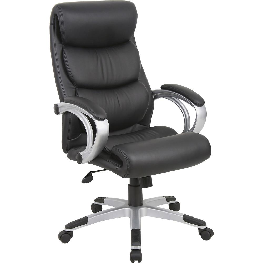 Lorell Executive High-back Chair - Black Seat - 5-star Base - Black, Silver - Bonded Leather - 1 Each. Picture 1