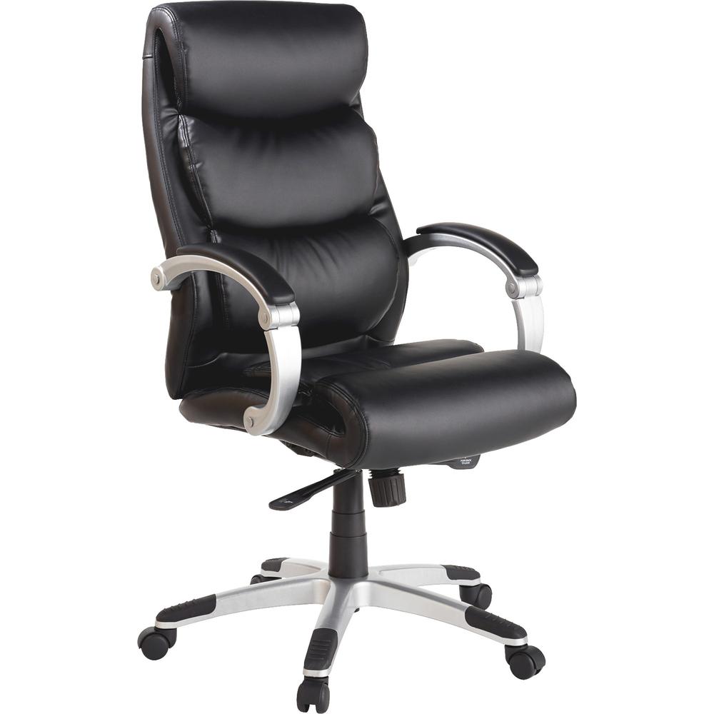 Lorell Executive Bonded Leather High-back Chair - Black Seat - Powder Coated Frame - 5-star Base - Black, Silver - Bonded Leather - 1 Each. Picture 1