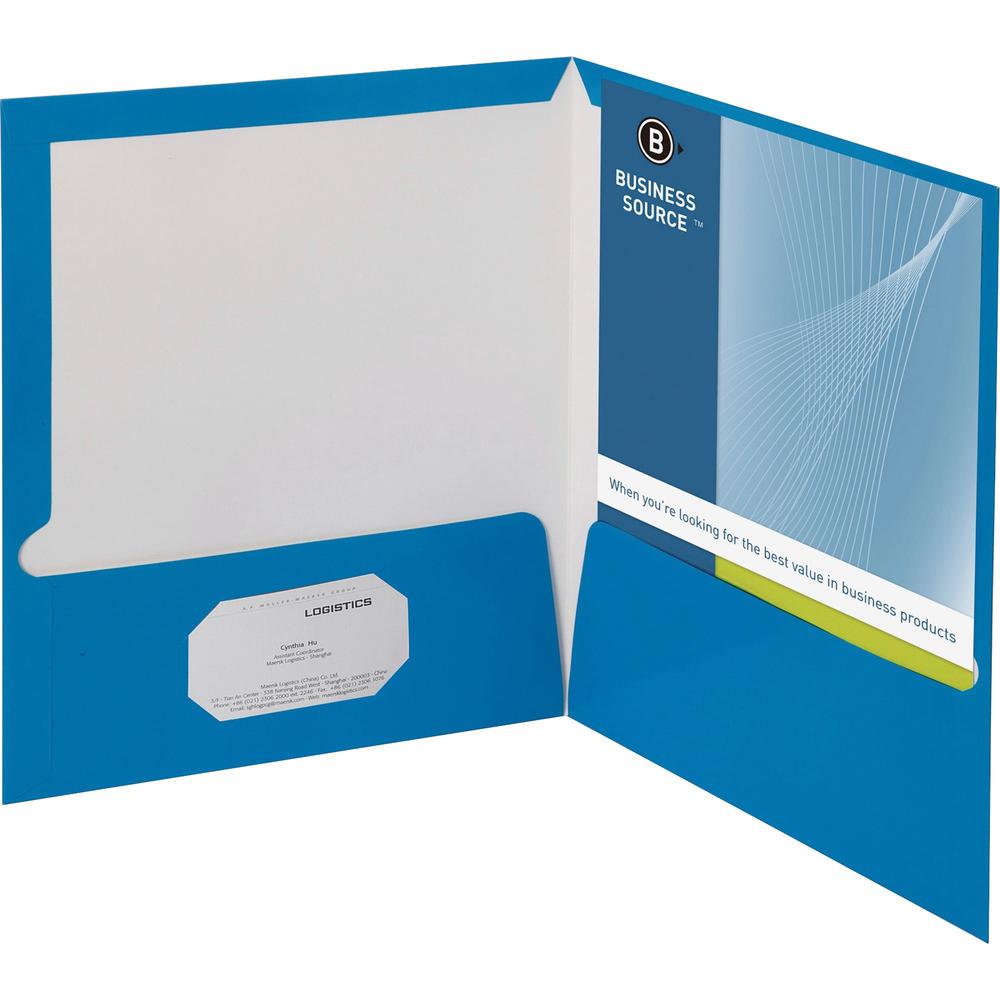 Business Source Letter Pocket Folder - 8 1/2" x 11" - 100 Sheet Capacity - 2 Internal Pocket(s) - Blue - 25 / Box. Picture 1