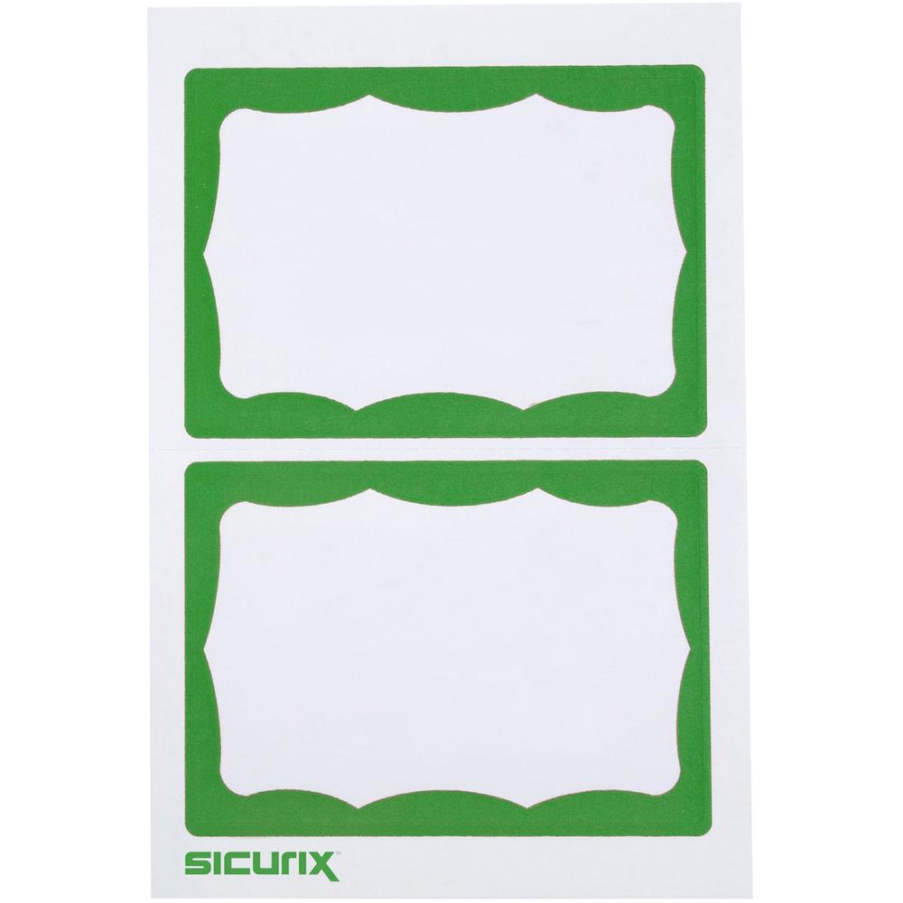 SICURIX Self-adhesive Visitor Badge - 3 1/2" x 2 1/4" Length - White, Green - 100 / Box. The main picture.