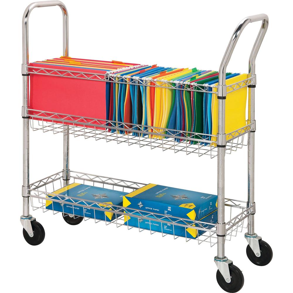 Lorell Wire Mail Cart - 99.21 lb Capacity - 4 Casters - 4" Caster Size - Steel - x 34.3" Width x 12.5" Depth x 40" Height - Chrome - 1 Each. Picture 1