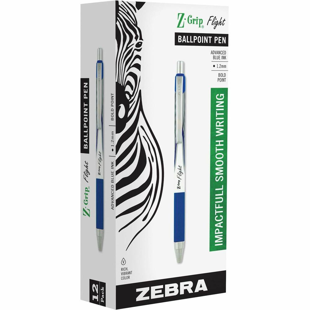 Zebra Pen Z-Grip Flight Retractable Pens - Bold Pen Point - 1.2 mm Pen Point Size - Retractable - Blue - 1 Dozen. The main picture.