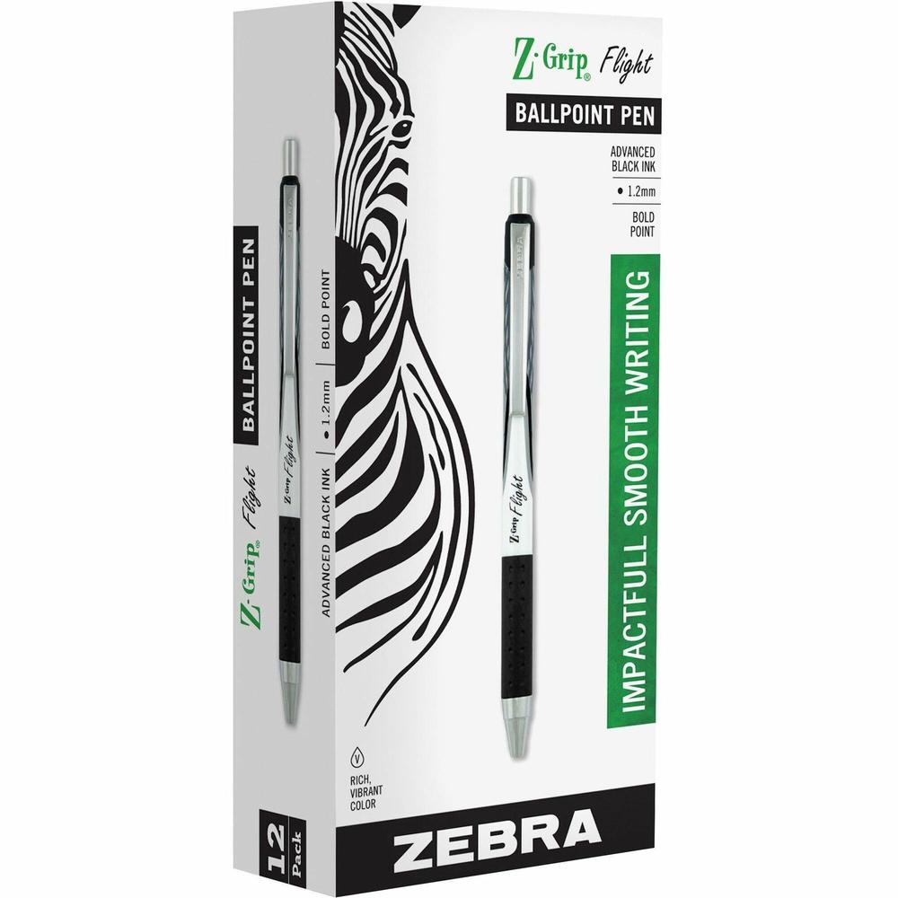 Zebra Pen Z-Grip Flight Retractable Pens - Bold Pen Point - 1.2 mm Pen Point Size - Retractable - Black - 1 Dozen. Picture 1
