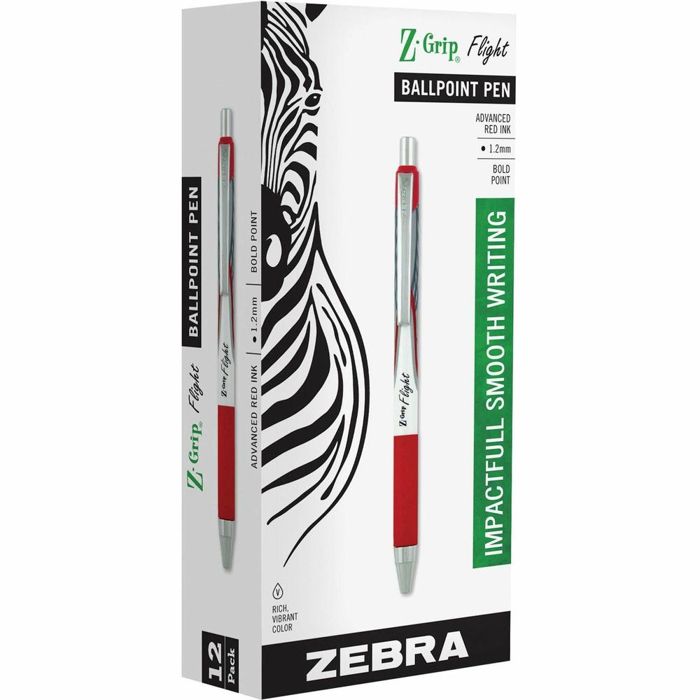 Zebra Pen Z-Grip Flight Retractable Pens - Bold Pen Point - 1.2 mm Pen Point Size - Retractable - Red - 1 Dozen. Picture 1