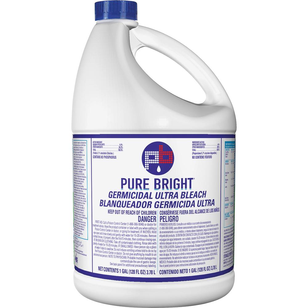KIK Custom Pure Bright Germicidal Ultra Bleach - Liquid - 128 fl oz (4 quart) - 1 / Each - White. Picture 1