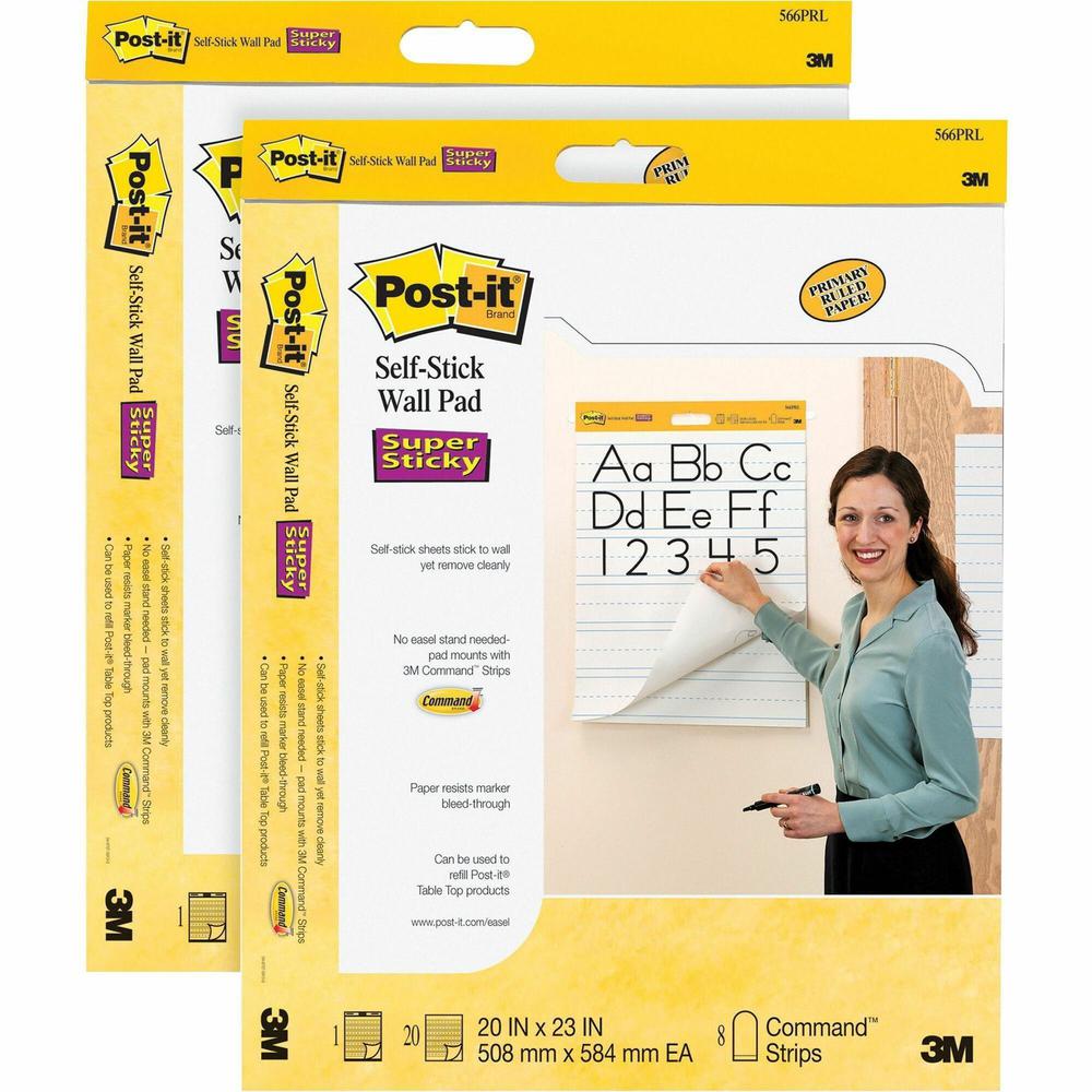 Post-it&reg; Self-Stick Wall Pads - 20 Sheets - Stapled - Ruled Blue Margin - 18.50 lb Basis Weight - 20" x 23" - White Paper - Self-adhesive, Bleed Resistant, Repositionable, Resist Bleed-through, Re. Picture 1