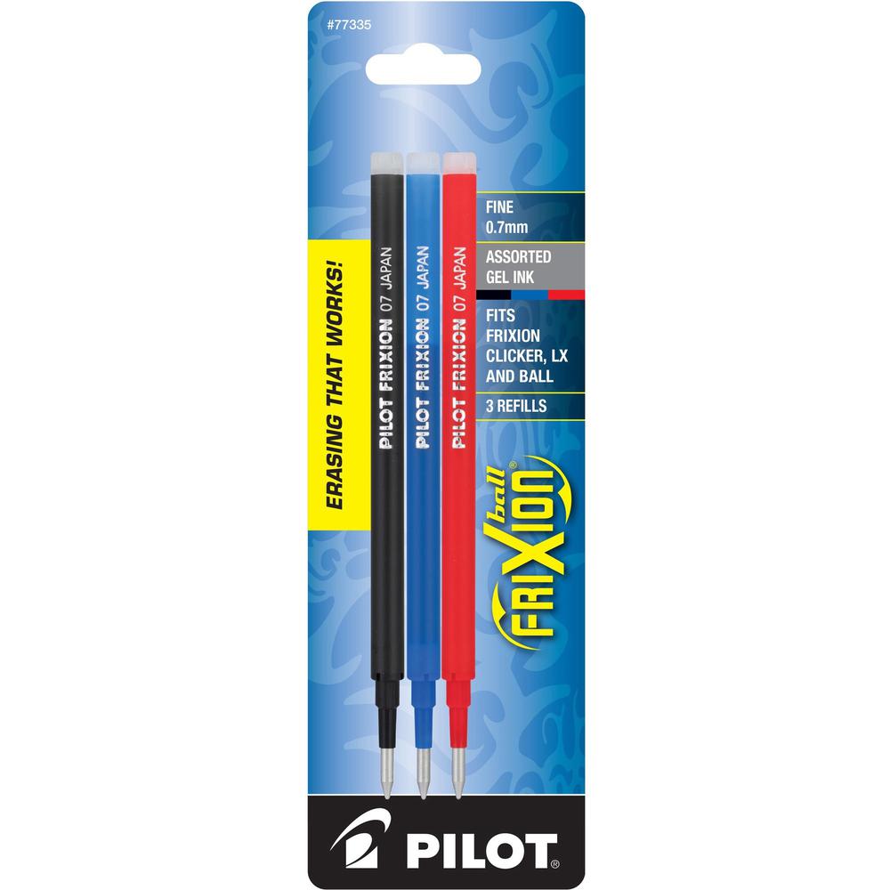 Pilot FriXion Gel Ink Pen Refills - 0.70 mm, Medium Point - Assorted Ink - Wear Resistant, Tear Resistant, Eco-friendly, Erasable - 3 / Pack. The main picture.
