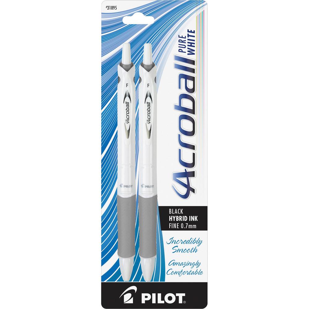 Pilot Acroball .7mm Retractable Pens - Fine Pen Point - 0.7 mm Pen Point Size - Refillable - Retractable - Black Advanced Ink Ink - White Barrel - 2 / Pack. Picture 1