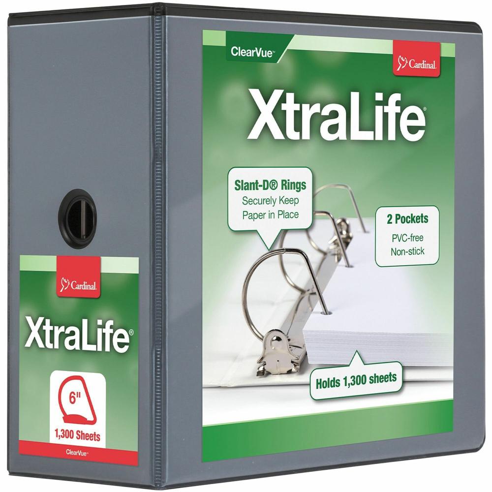 Cardinal Xtralife ClearVue Locking Slant-D Binders - 6" Binder Capacity - Letter - 8 1/2" x 11" Sheet Size - 1300 Sheet Capacity - 5 1/2" Spine Width - 3 x D-Ring Fastener(s) - 2 Inside Front & Back P. The main picture.
