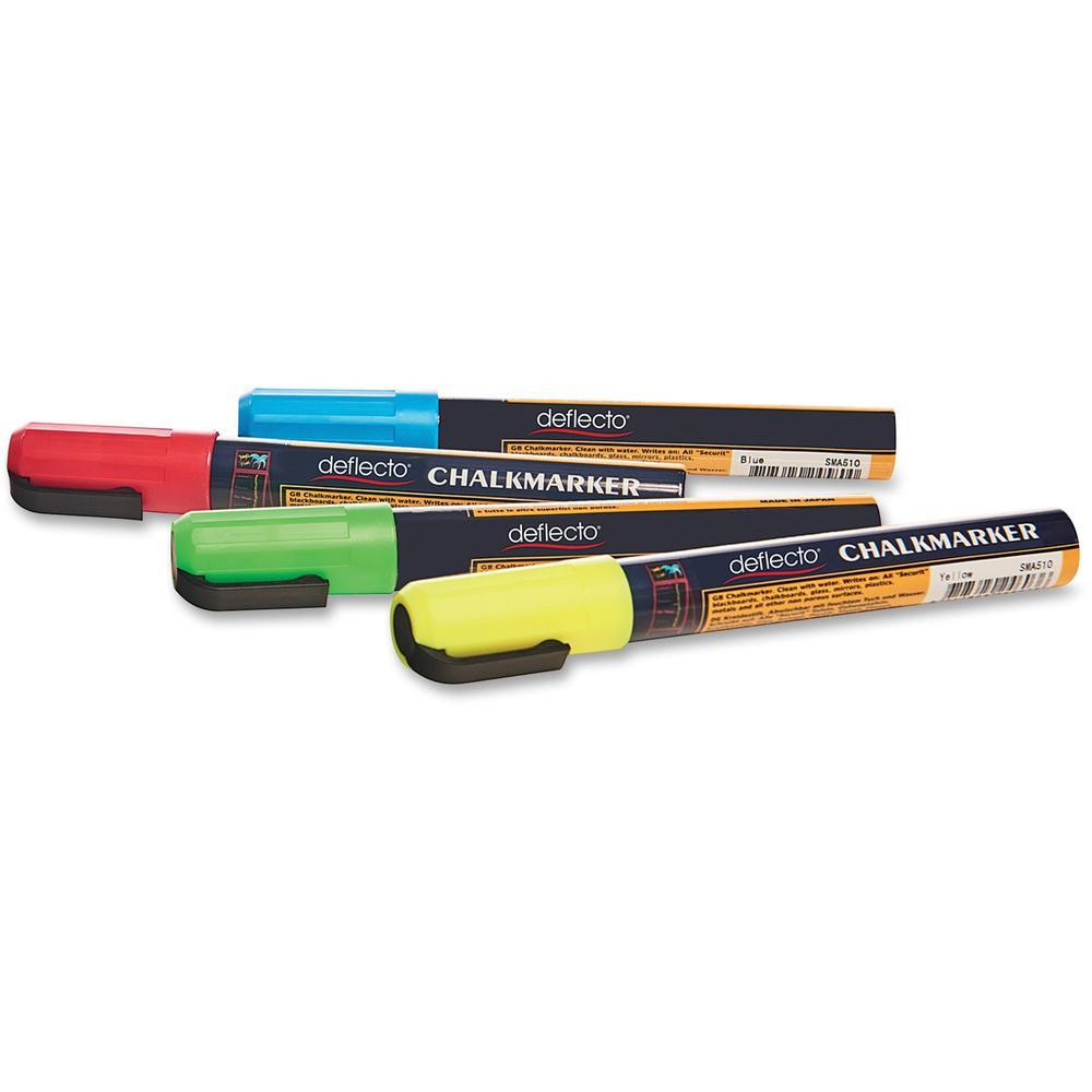 Deflecto Wet Erase Markers - Chisel Marker Point Style - Green, Red, Blue, Yellow Liquid Ink - 1 / Pack. Picture 1