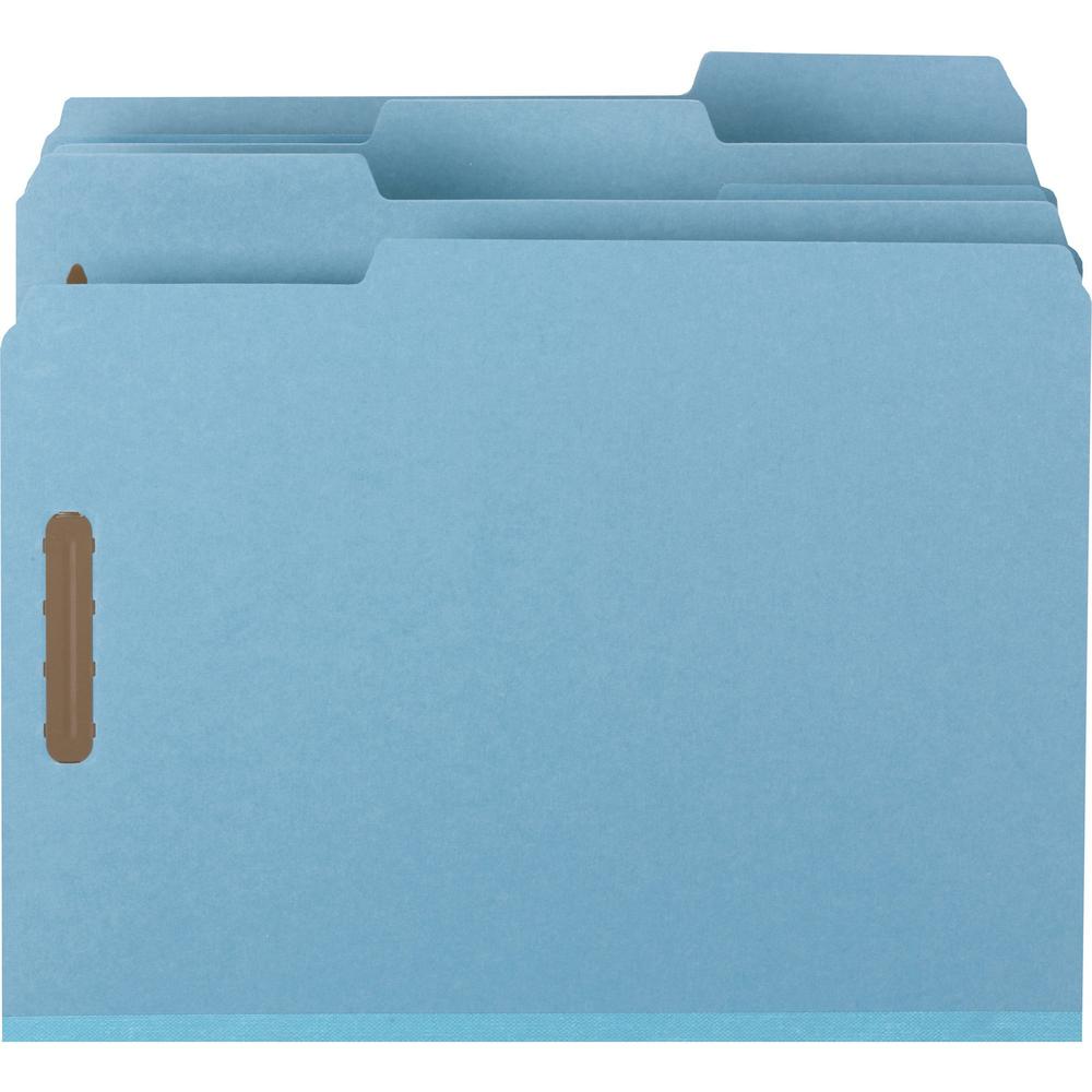Smead 1/3 Tab Cut Letter Recycled Fastener Folder - 8 1/2" x 11" - 125 Sheet Capacity - 1" Expansion - 2 x 2K Fastener(s) - Assorted Position Tab Position - Pressboard - Blue - 100% Recycled - 25 / Bo. Picture 1