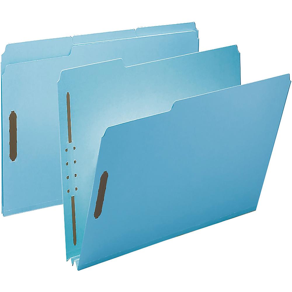 Smead 1/3 Tab Cut Letter Recycled Fastener Folder - 8 1/2" x 11" - 250 Sheet Capacity - 2" Expansion - 2 x 2K Fastener(s) - Assorted Position Tab Position - Pressboard - Blue - 100% Recycled - 25 / Bo. Picture 1