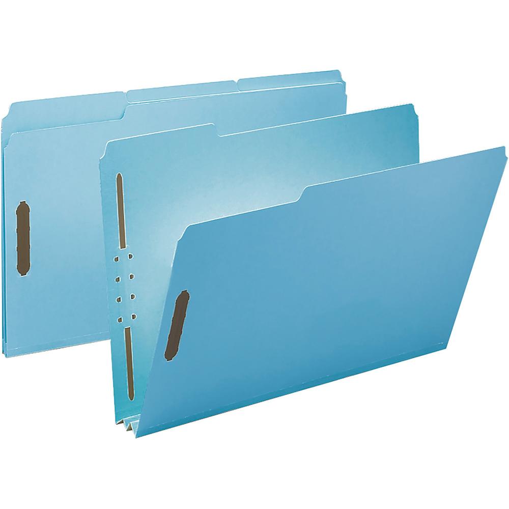 Smead 1/3 Tab Cut Legal Recycled Fastener Folder - 9 1/2" x 14 5/8" - 250 Sheet Capacity - 2" Expansion - 2 x 2K Fastener(s) - Folder - Assorted Position Tab Position - Pressboard - Blue - 100% Recycl. Picture 1