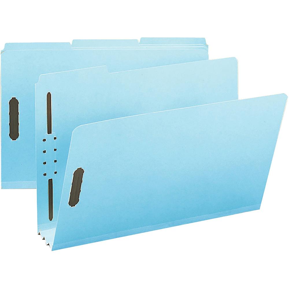 Smead 1/3 Tab Cut Legal Recycled Fastener Folder - 9 1/2" x 14 5/8" - 350 Sheet Capacity - 3" Expansion - 2 x 2K Fastener(s) - Folder - Assorted Position Tab Position - Pressboard - Blue - 100% Recycl. Picture 1