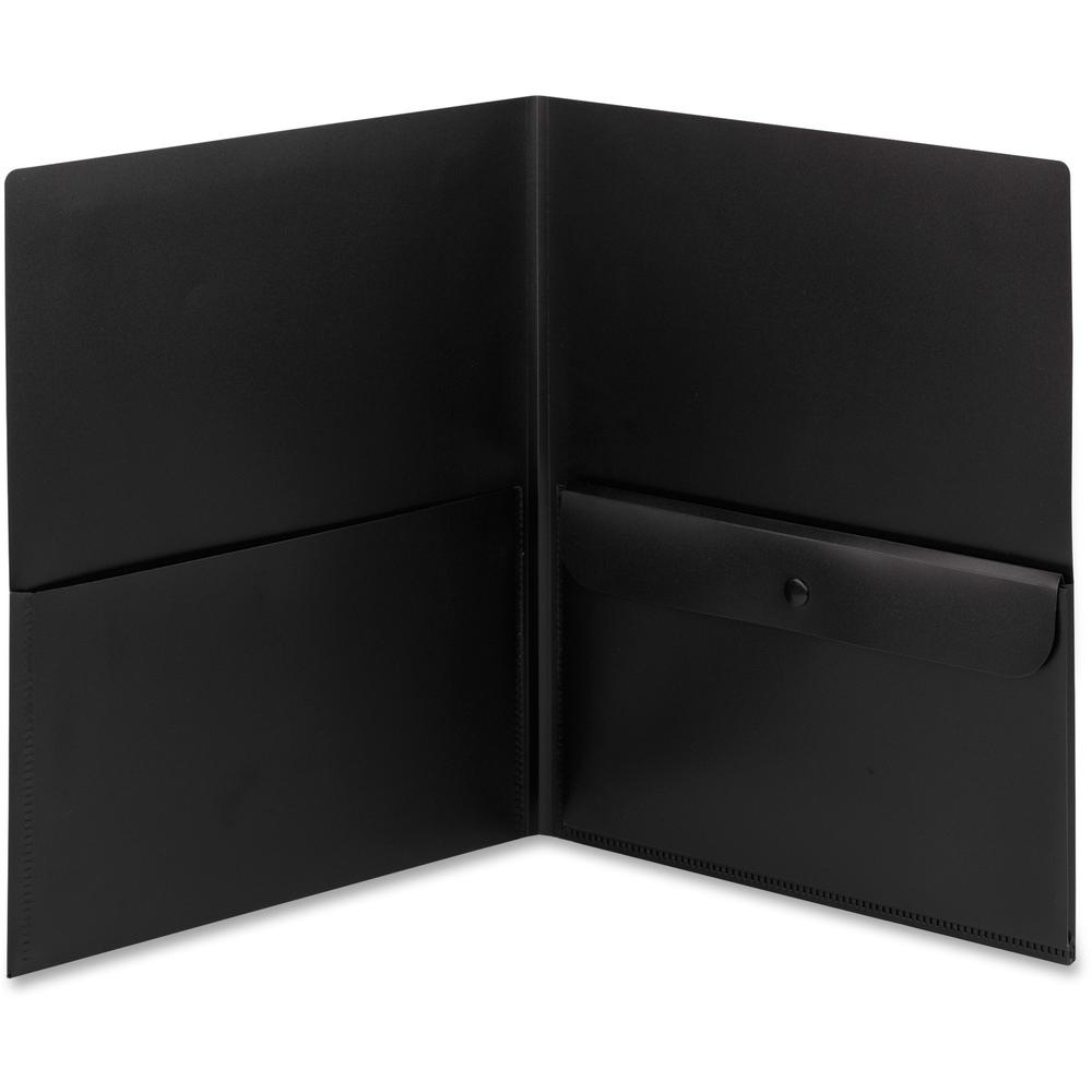 Smead Poly Two-Pocket Folders with Security Pocket - Letter - 8 1/2" x 11" Sheet Size - 50 Sheet Capacity - 2 Pocket(s) - Polypropylene - Black - 5 / Pack. Picture 1