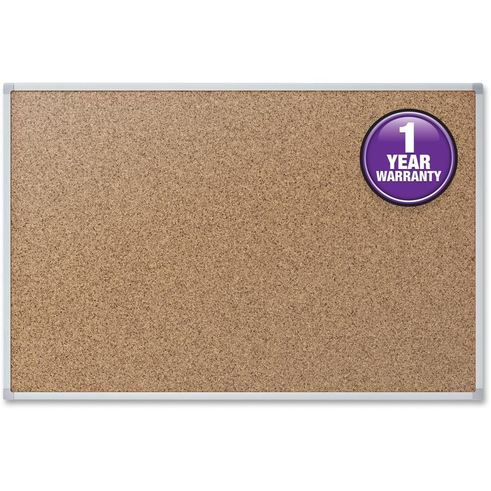 Mead Classic Cork Bulletin Board - 36" Height x 48" Width - Natural Cork Surface - Self-healing - Silver Aluminum Frame - 1 Each. Picture 1