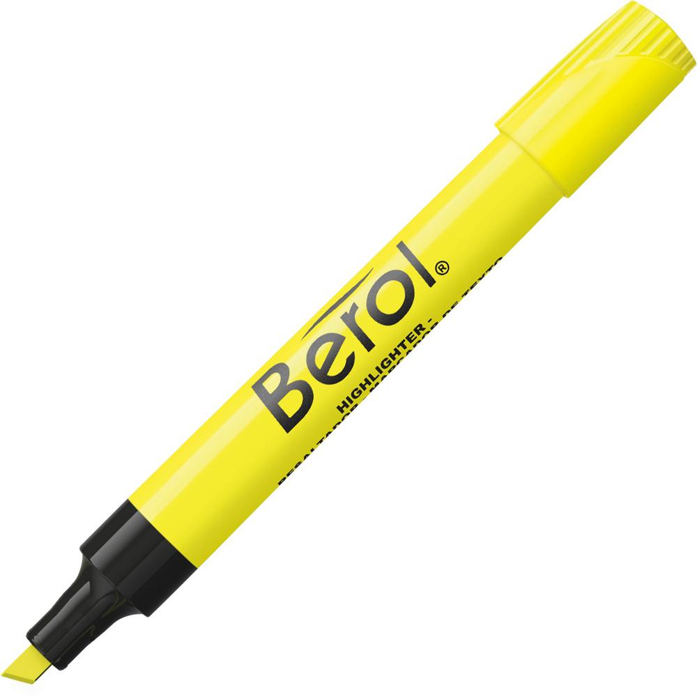 Berol Chisel Tip Water-based Highlighters - Chisel Marker Point Style - Fluorescent Yellow Water Based Ink - Fluorescent Yellow Barrel - 1 Dozen. The main picture.