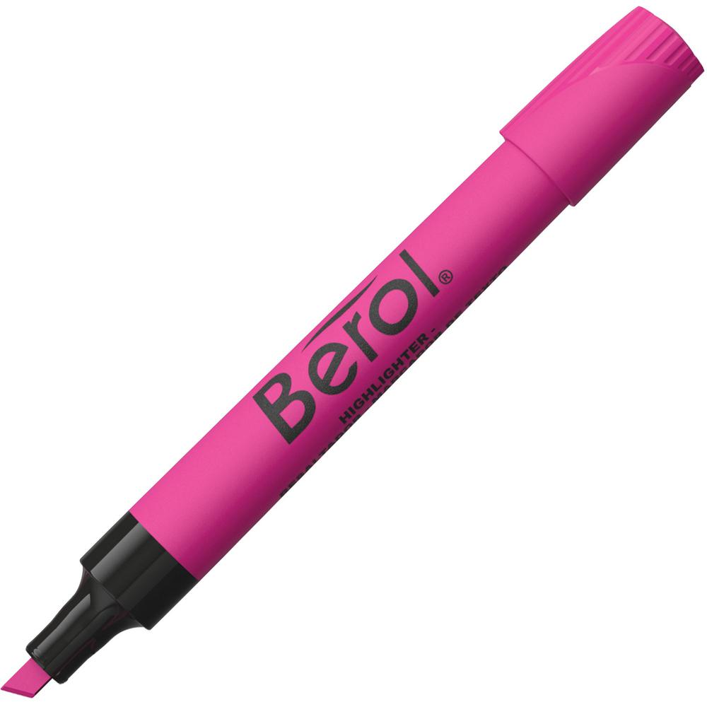 Berol Chisel Tip Water-based Highlighters - Chisel Marker Point Style - Pink Water Based Ink - Pink Barrel - 1 Dozen. The main picture.