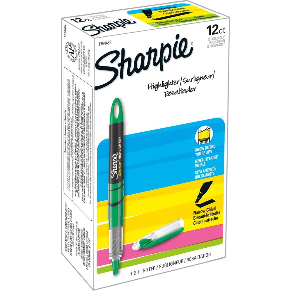 Sharpie Accent Highlighter - Liquid Pen - Micro Marker Point - Chisel Marker Point Style - Fluorescent Green Pigment-based Ink - 1 / Dozen. The main picture.