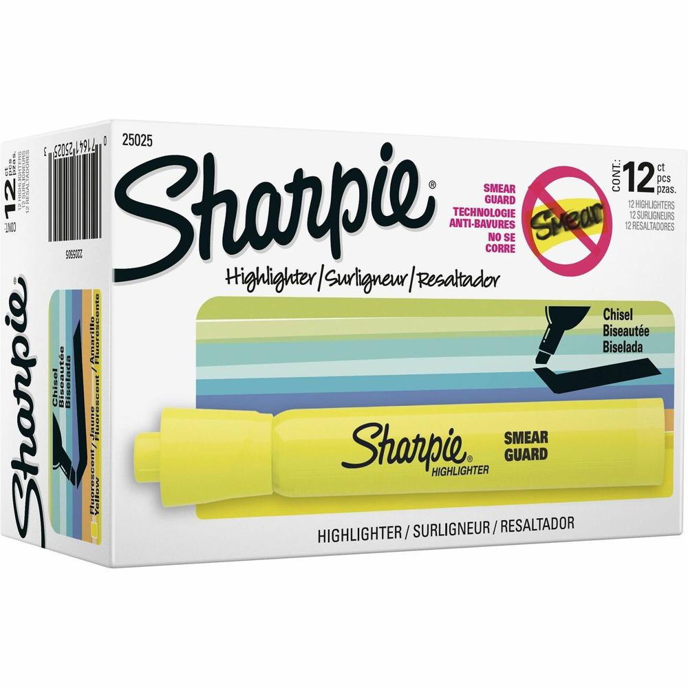 Sharpie Highlighter - Tank - Chisel Marker Point Style - Fluorescent Yellow - 1 Dozen. Picture 1