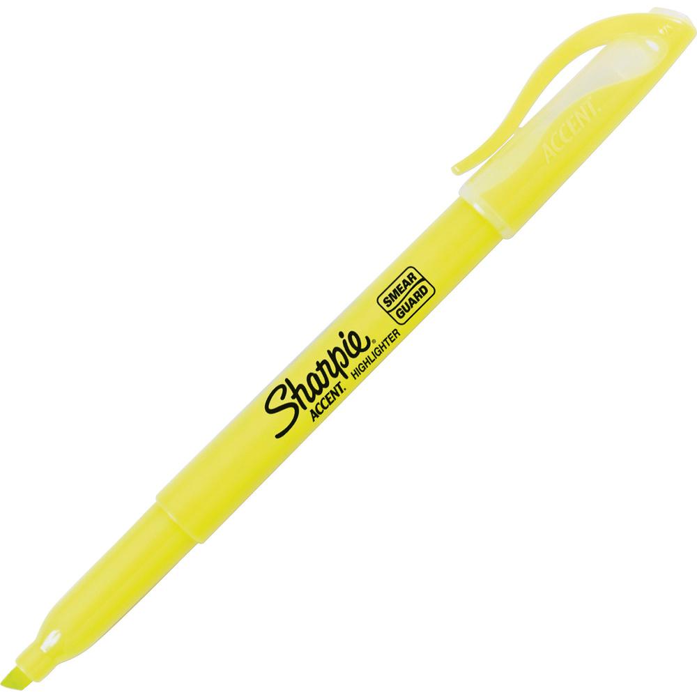 Sharpie Highlighter - Pocket - Chisel Marker Point Style - Fluorescent Yellow - 12 / Box. Picture 1