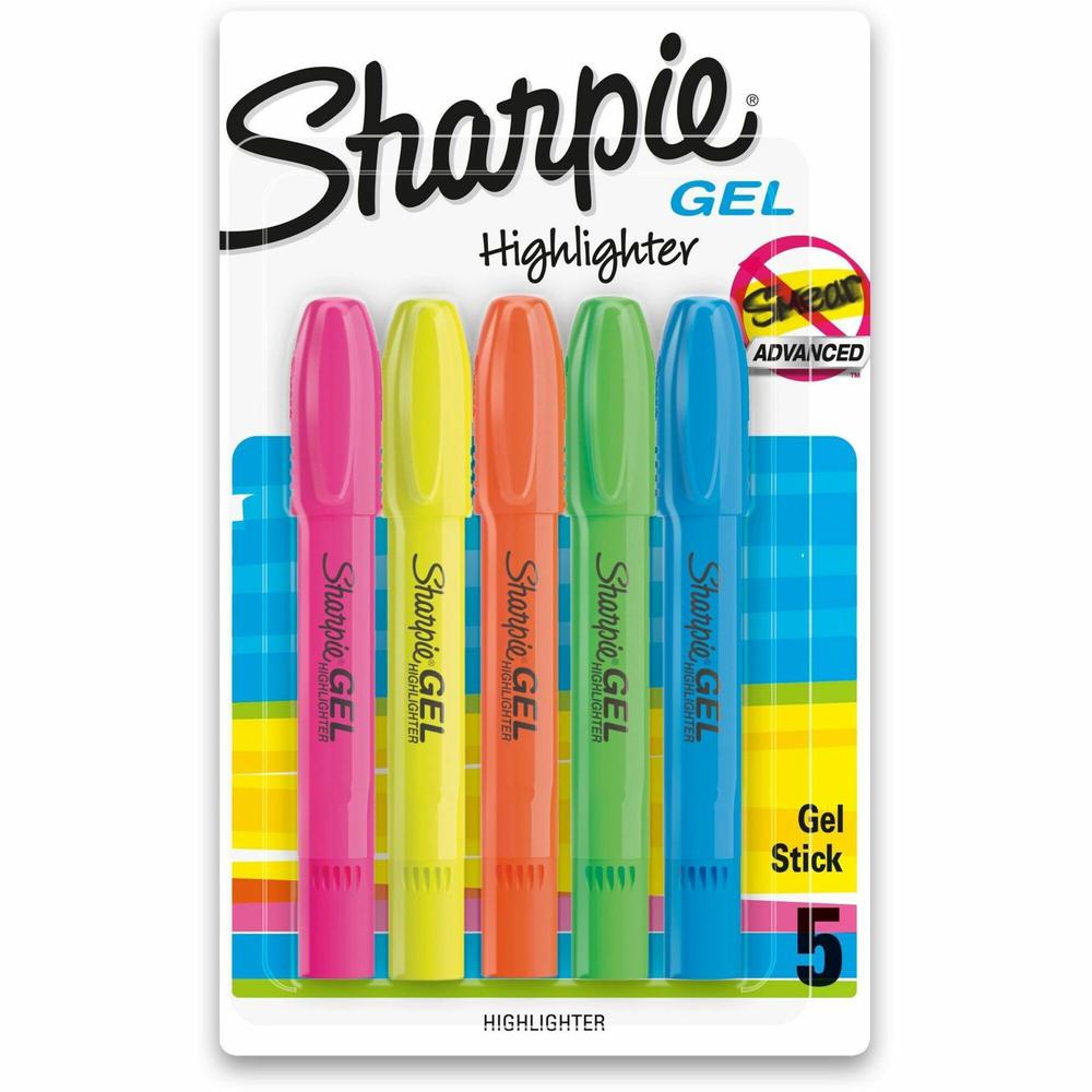 Sharpie Gel Highlighter - Bullet Marker Point Style - Fluorescent Blue, Fluorescent Green, Fluorescent Orange, Fluorescent Pink, Fluorescent Yellow Gel-based Ink - 5 / Set. Picture 1