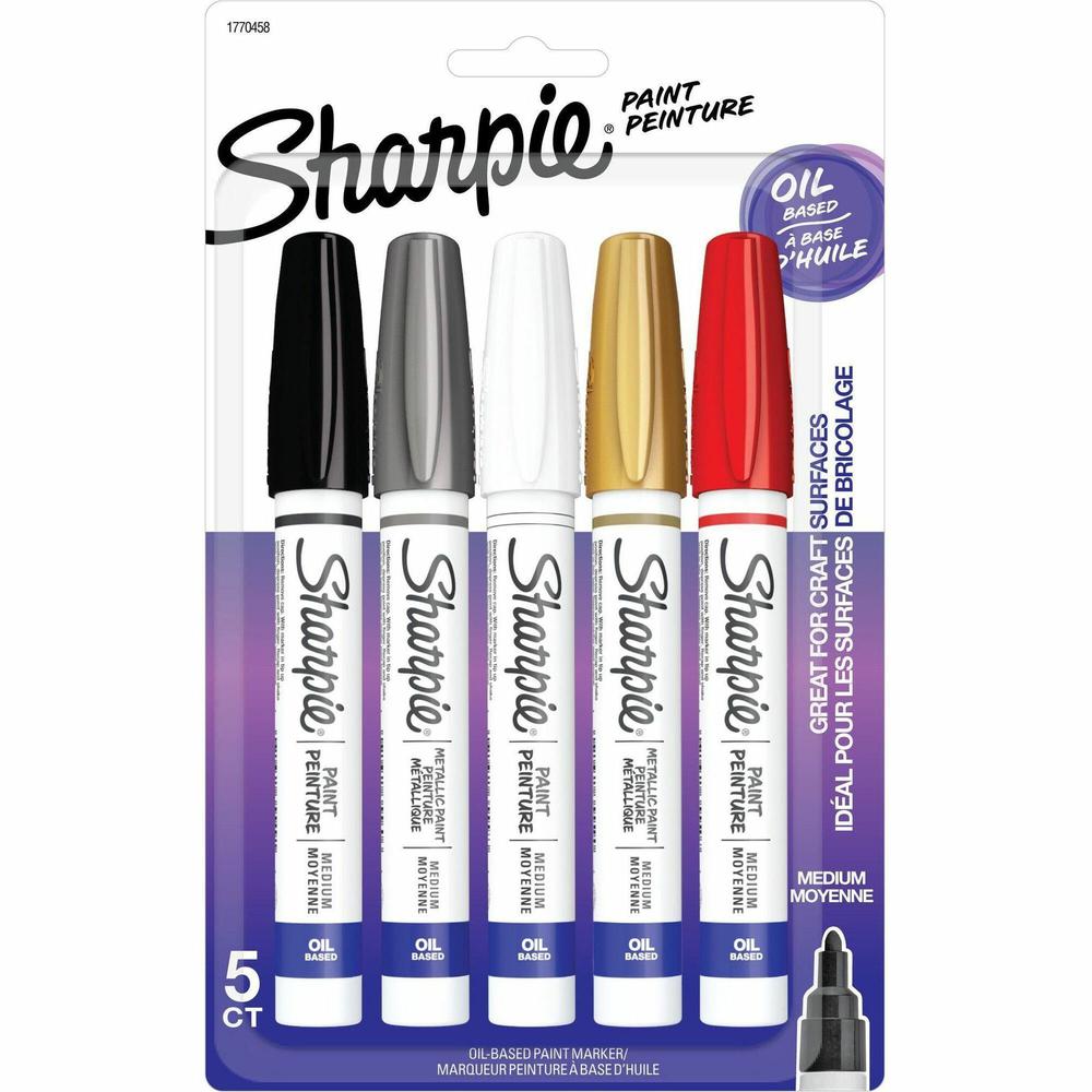 Sharpie Oil-Based Paint Marker - Medium Point - Medium Marker Point - Assorted Oil Based Ink - 5 / Pack. Picture 1