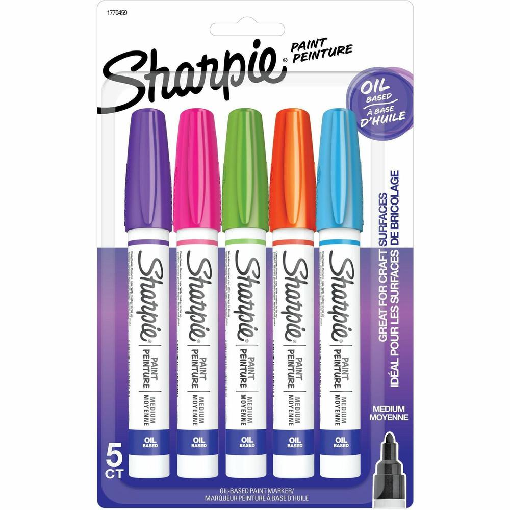 Sharpie Oil-Based Paint Marker - Medium Point - Medium Marker Point - Aqua, Orange, Lime Green, Pink, Purple Oil Based Ink - 5 / Pack. Picture 1