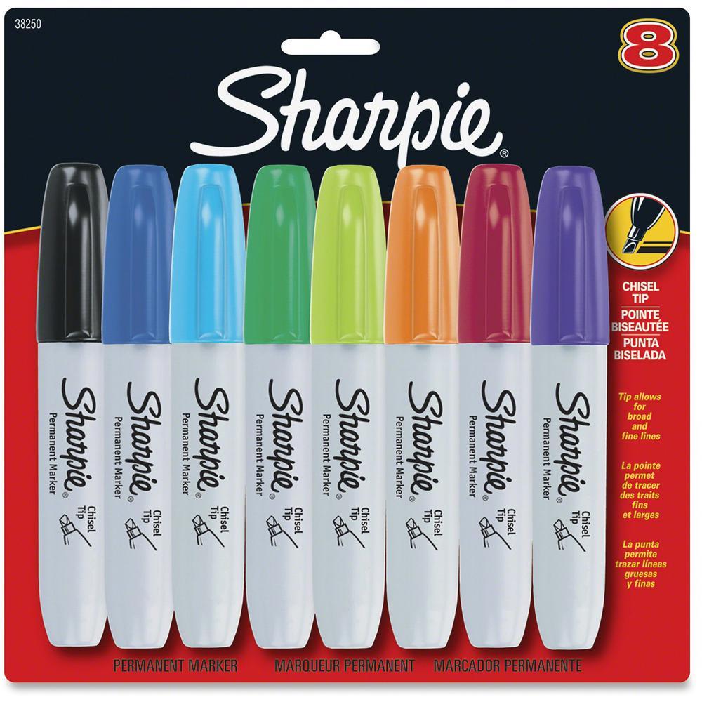 Sharpie Chisel Tip Permanent Marker - 5.3 mm Marker Point Size - Chisel Marker Point Style - Black, Blue, Green, Lime, Orange, Purple, Red, Turquoise - 8 / Set. The main picture.