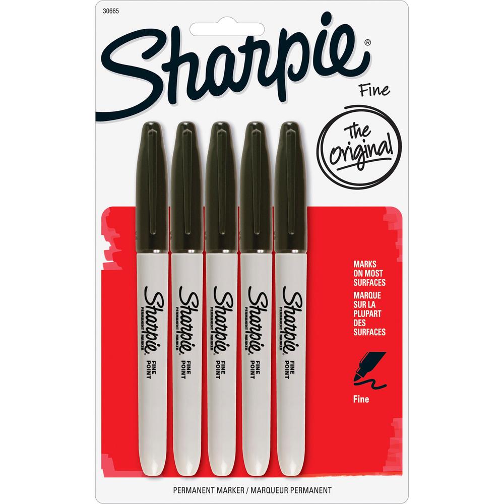 Sharpie Fine Point Permanent Marker - Fine Marker Point - Black Alcohol Based Ink - 5 / Pack. Picture 1