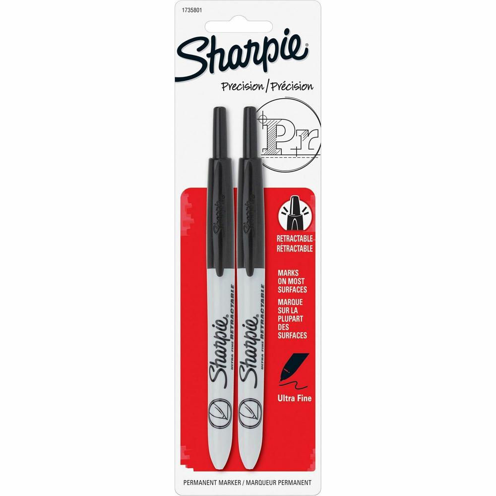 Sharpie Retractable Ultra-Fine Point Permanent Markers - Ultra Fine Marker Point - Retractable - Black - 2 / Pack. Picture 1