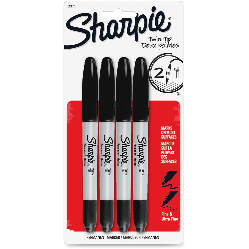 Sharpie Twin Tip Permanent Markers - Fine, Ultra Fine Marker Point - Black Alcohol Based Ink - 4 / Pack. Picture 1