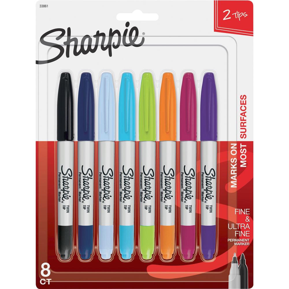 Sharpie Twin Tip Permanent Marker - Fine, Ultra Fine Marker Point - Assorted Alcohol Based Ink - 8 / Pack. The main picture.