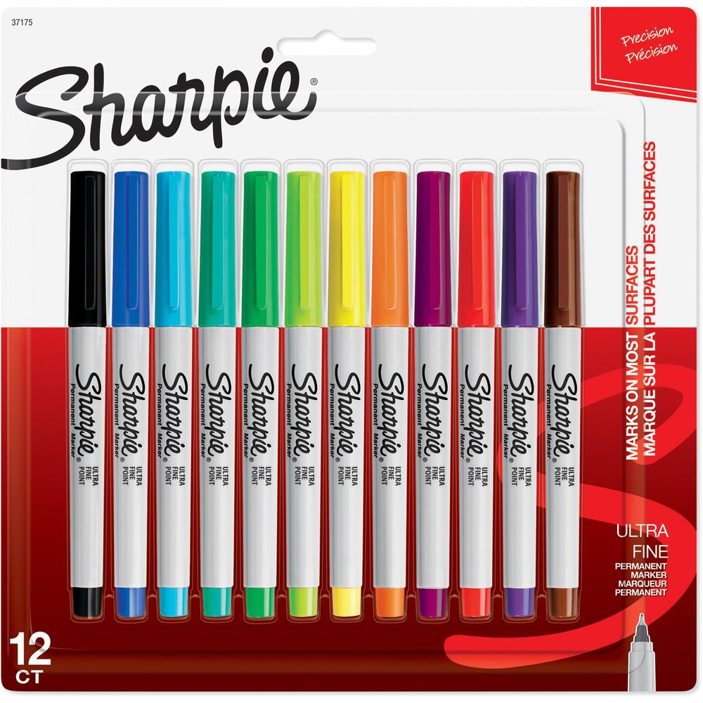 Sharpie Ultra Fine Point Permanent Marker - Ultra Fine Marker Point - Black, Red, Blue, Green, Brown, Orange, Purple, Lime, Yellow, Aqua, Berry, ... - 12 / Pack. Picture 1