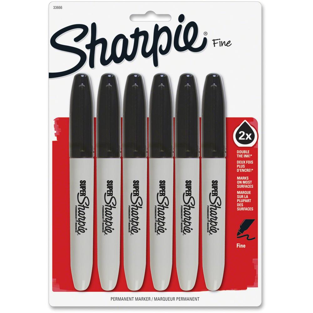 Sharpie Super Permanent Marker - Bold, Fine Marker Point - Black - Plastic Barrel - 6 / Pack. Picture 1