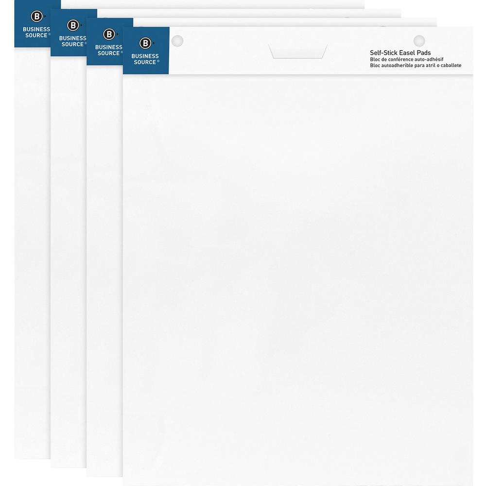 Business Source 25"x30" Self-stick Easel Pads - 30 Sheets - Plain - 25" x 30" - White Paper - Cardboard Cover - Self-stick - 4 / Carton. Picture 1